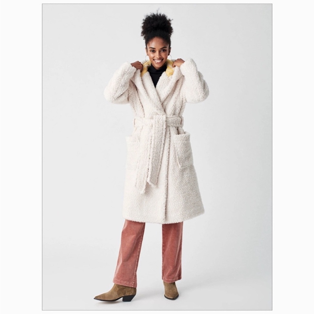 Faherty Cream Sherpa Belted Coat